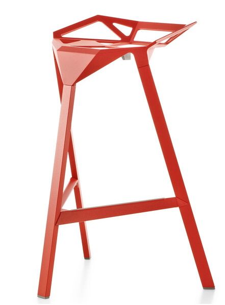 Roter Magis Stool One Barhocker mit geometrischem Design für moderne Küchen und Bars.